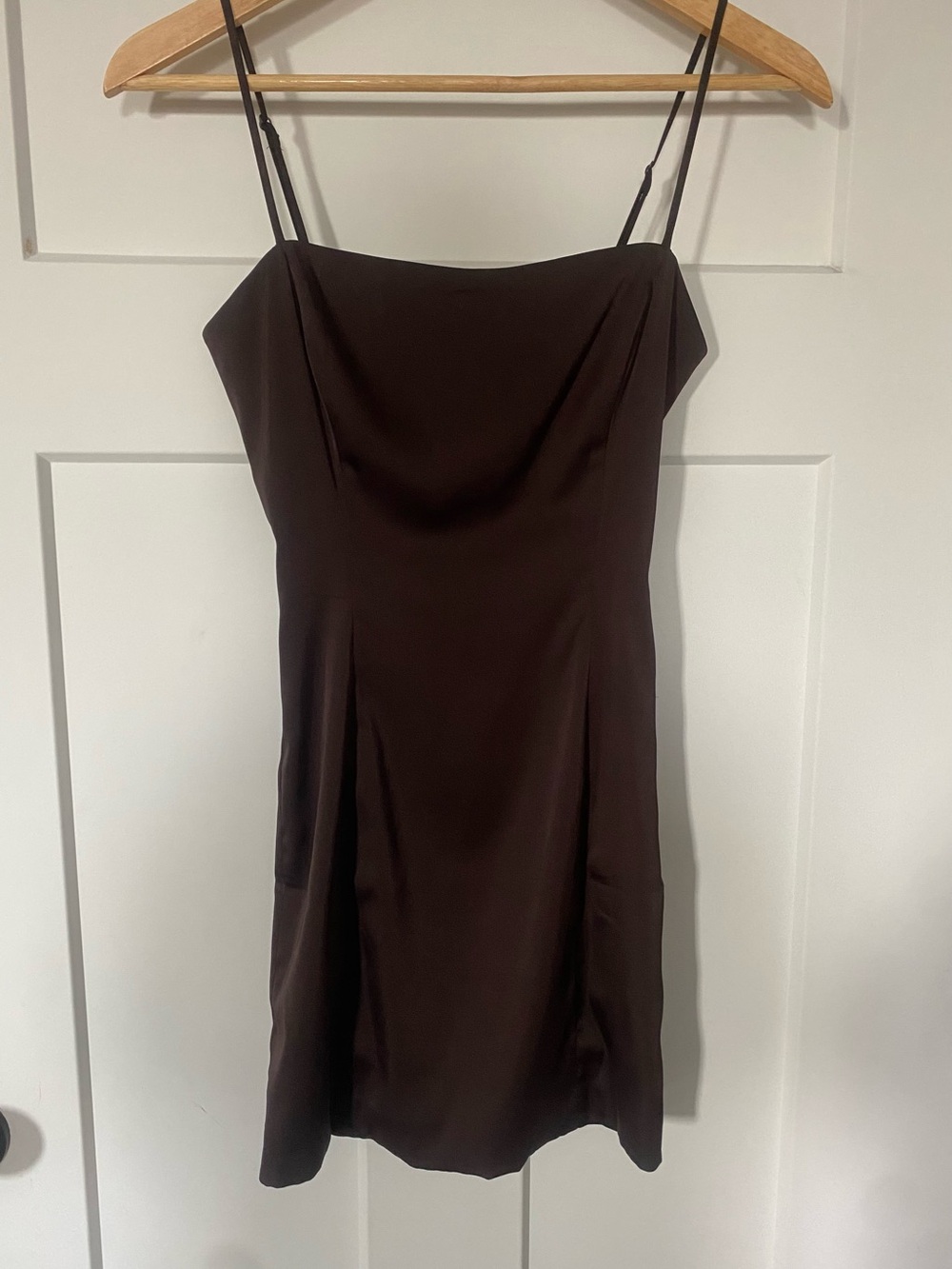 Sunday Best Satin Spaghetti Strap Brown Dress